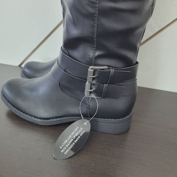 NWT Style & Co Black Knee-High Faux Leather Boots Women Straps & Side Zipper - Picture 5 of 9